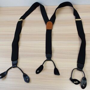 CAS Germany Suspender Mens Black Solid Button End Elastic Classic Formal VINTAGE